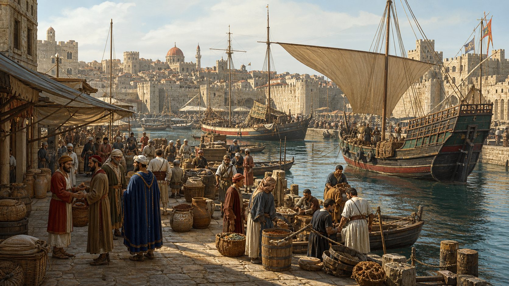 Évocation du port cosmopolite d'Acre au XIIIe siècle